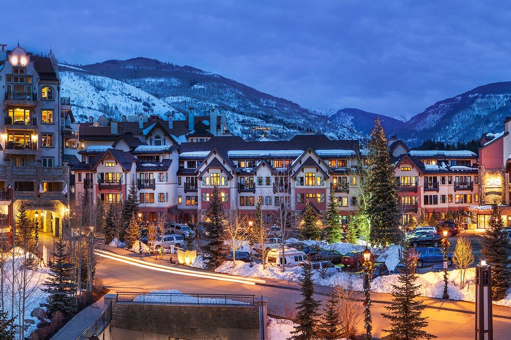 Exterior of the multi-storey aparthotel in the Lionshead area of Vail